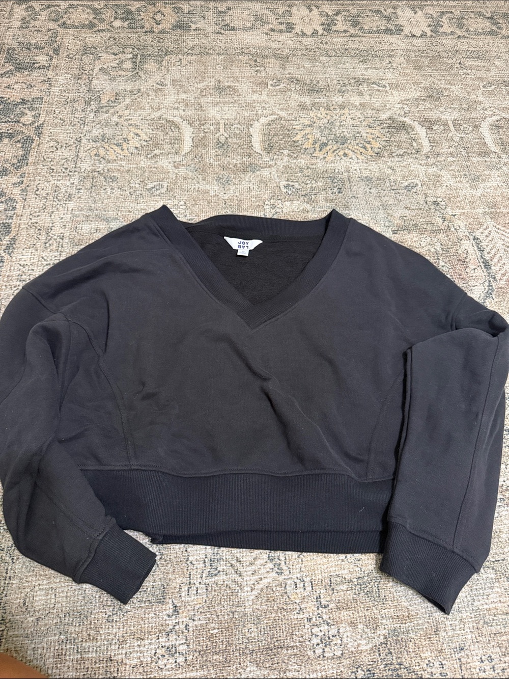 JoyLab Black Off-the-Shoulder V-Neck Cropped Sweater